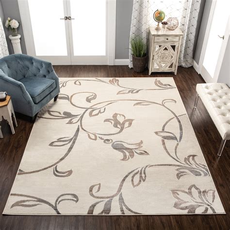 Vine Modern Floral Filigree Pattern Area Rug Black 8 Ft X 10 Ft