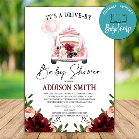 Free drive by baby shower invitations templates pdf. Printable Pink Floral Drive Through Baby Shower Invitation ...