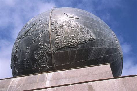 Stand On The Equator Globe At The Equator Monument In Ecuador Map