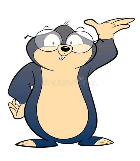Cheerful Cartoon Mole Waving With Glasses