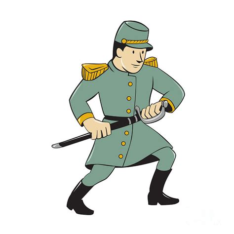 Confederate Army Soldier Drawing Sword Cartoon Digital Art