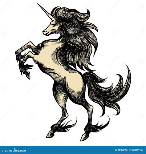 Heraldry Unicorn Drawn In Engraving Style Stock Vector Illustration
