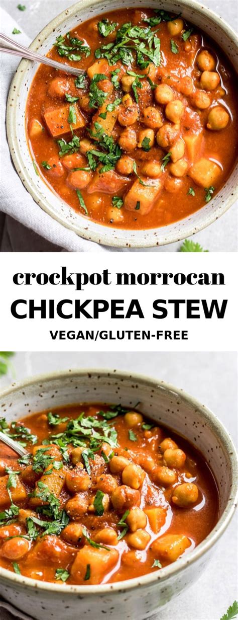 Moroccan style chicken with chickpeas. Crockpot Moroccan chickpea stew | Recipe | Chickpea stew, Vegan crockpot recipes, Moroccan stew