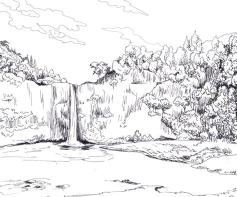 Landscape drawing including trees,river,mountain,houses etc | Landscape drawings, Drawings