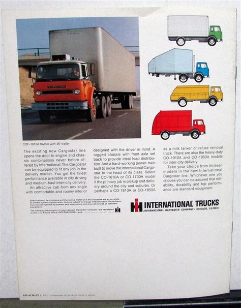 1971 International Harvester Cargostar Truck Model Co Cof Sales Brochure