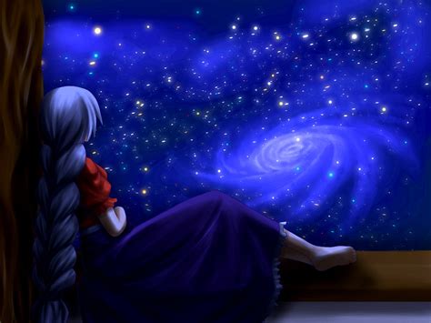 Women Video Games Touhou Outer Space Dress Night Back Stars