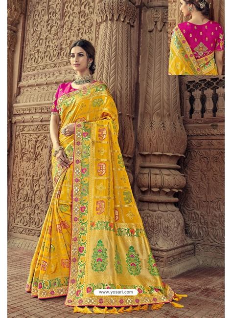 Buy Yellow Designer Traditional Silk Saree Bridal Sarees