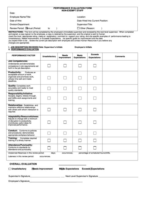 Performance Evaluation Form Non Exempt Staff Printable Pdf Download