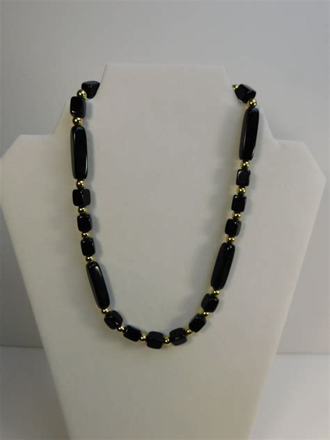 Vintage Trifari Black And Gold 18 Beaded Necklace Etsy