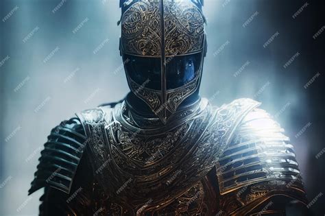 Premium Photo | A beautiful celestial knight in silver metal golden