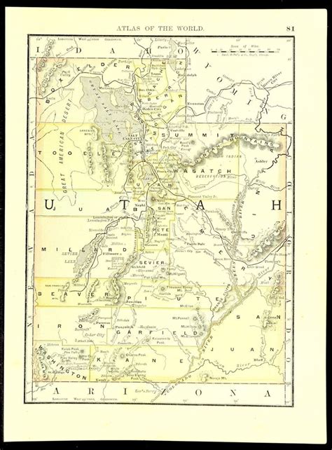 Antique Utah Map Of Utah Wall Art Decor Late 1800s Original Etsy