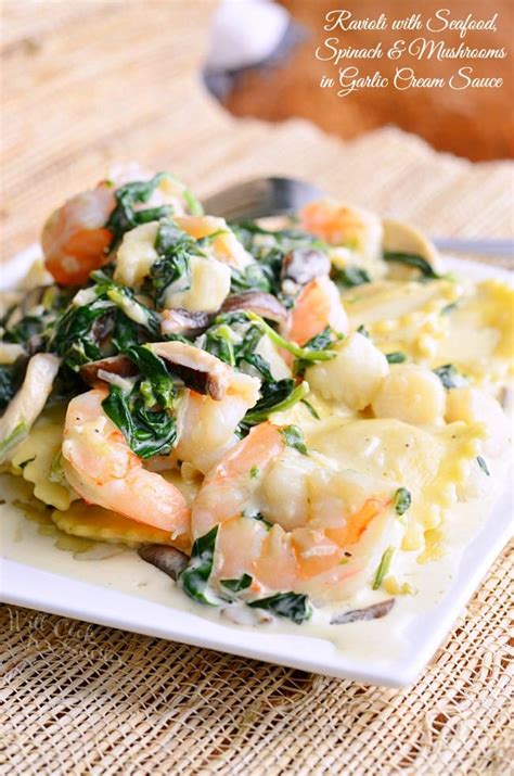 15) serve the mushroom ravioli as main dish. Ravioli with Seafood, Spinach & Mushrooms in Garlic Cream ...