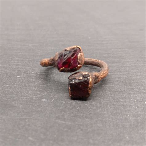 Double Raw Rough Garnet Electroformed Copper Ring By Lunarlabyrinth On