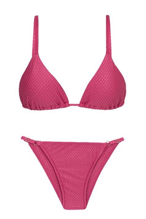 Fuchsia Pink Textured Brazilian Cheeky Bikini Cloque Lichia Cheeky