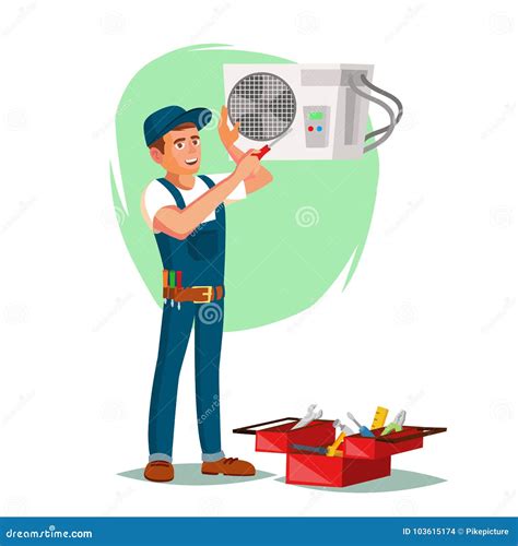 Air Conditioner Repair Man Vector Cartoon Illustration Cartoondealer
