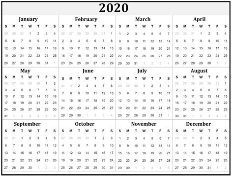 Free printable year calendar