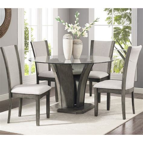 White tables come in a variety of styles. Kangas 5-Piece Glass Top Dining Set | Glass dining room ...