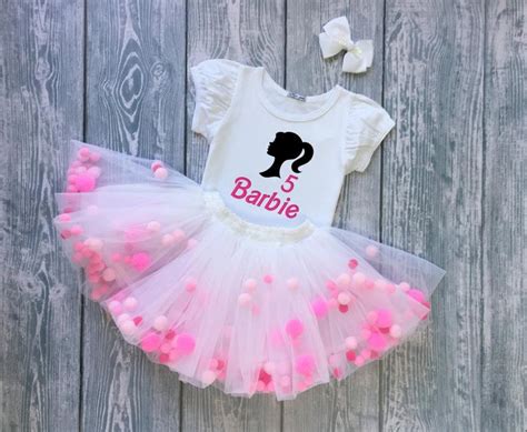 Barbie Birthday Outfit For Girl White Tulle Tutu Skirt With Etsy