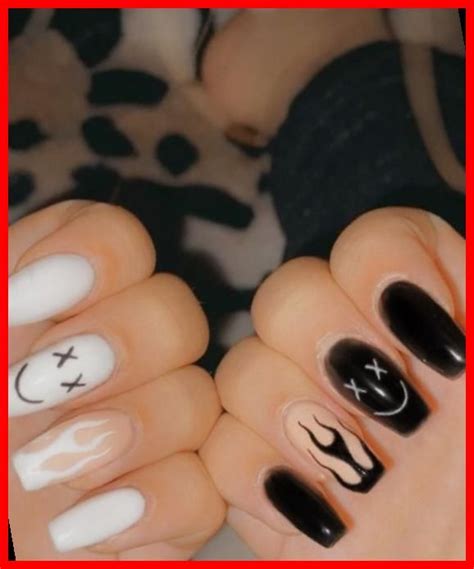 Black Smiley Face Nails Black And White