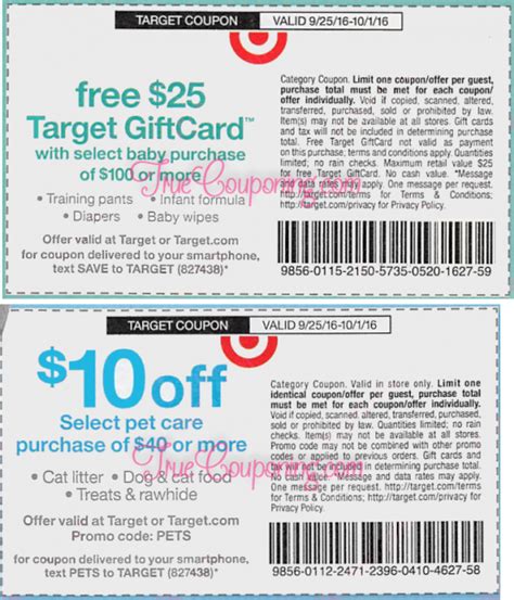 So buying gift cards on 5% discount is worth it, if you know you regularly shop at target and not just for small ticket items/groceries, etc. Special Target Coupons Coming Sunday 9/25/16: $25 Gift Card with $100 Baby Purchase and $10 Off ...