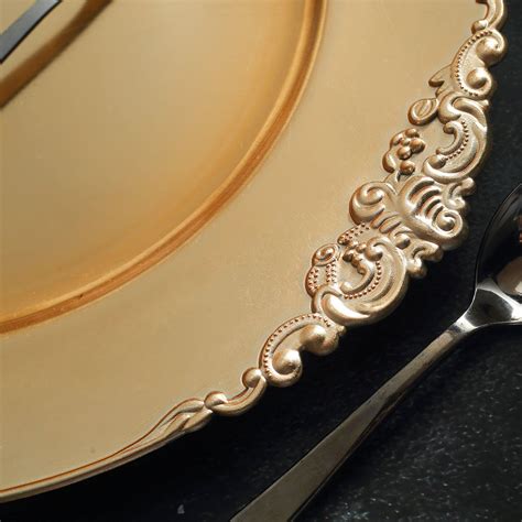 Efavormart Pack Round Baroque Charger Plates Leaf Embossed Rim For Tabletop Decor