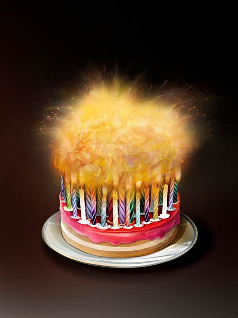 Lots Of Candles Burning On Birthday Cake Stock Images