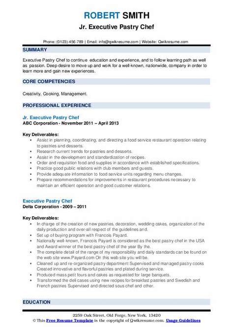 Executive Pastry Chef Resume Samples Qwikresume
