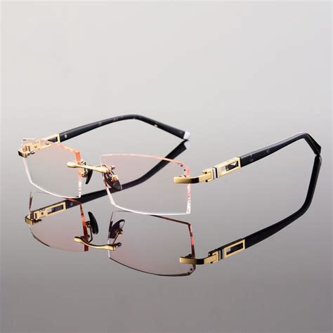 100 Rimless Eyeglasses Finished Color Diamond Trimming Mens Eyewear Prescription Titanium