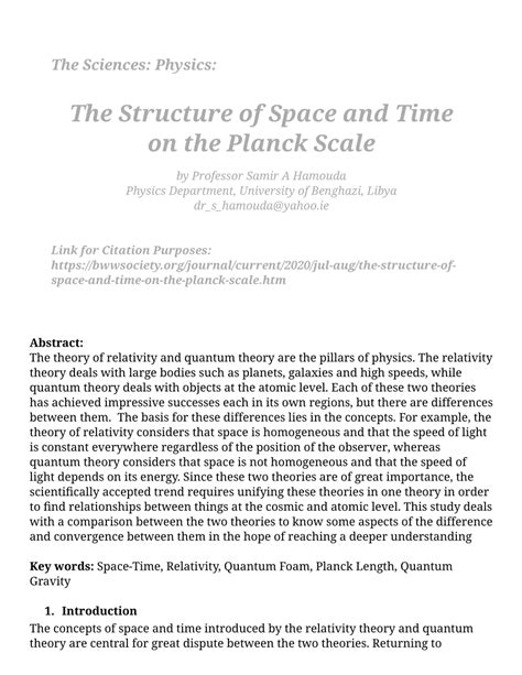 Pdf The Structure Of Space And Time On The Planck Scale
