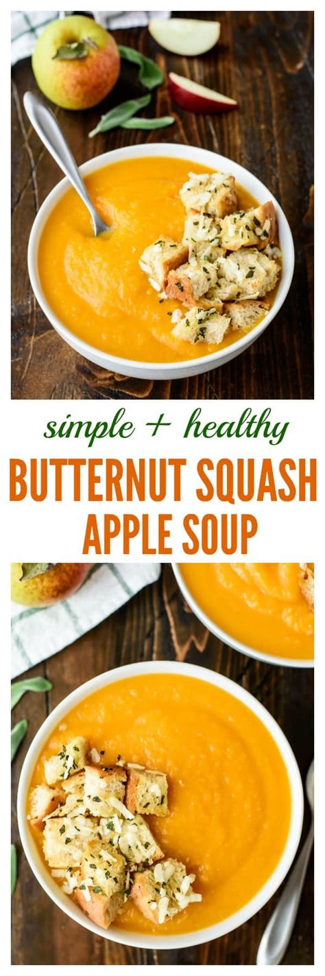 Recipe courtesy of alton brown. Butternut Squash Apple Soup {Homemade Croutons!} - WellPlated.com