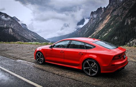 Audi Rs7 Red Road Mountains Cloud Speed Motors Cars Wallpaper