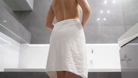 Woman Entering Shower Dropping Her Towel Stock Footage Video Royalty Free