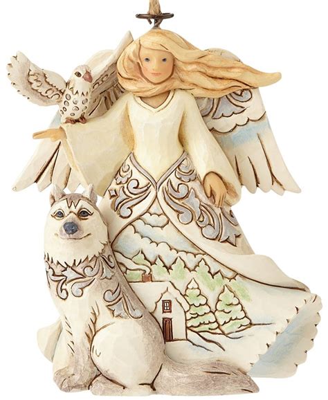 Jim Shore White Woodland Angel With Husky Hanging Ornament Macys