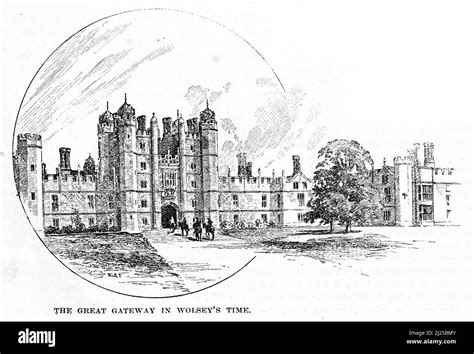 Engraving Of The Great Gateway Of Hampton Court Palace In The Time Of