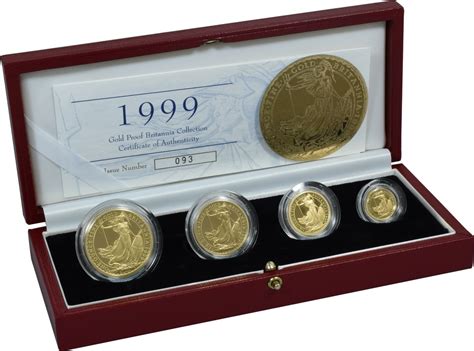 The composition of the coin is 91.77% gold alloyed with 8.23% silver. 1999 Gold Proof Britannia Collection, Coin Set from United Kingdom - Online Coin Club