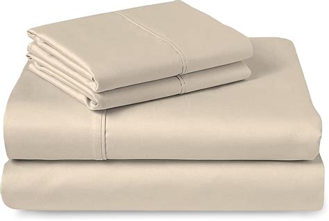 Amazon Com Pizuna Thread Count Cotton Queen Size Sheets Set Beige Long Staple Cotton