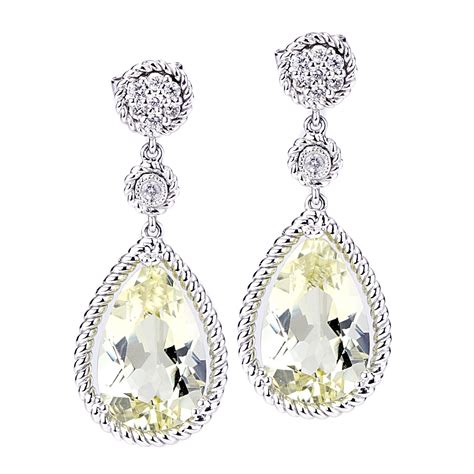 Pear Shape Quartz And Diamond Dangle Earrings In White Gold New York
