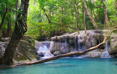 Wallpaper Waterfall Thailand Cascade National Park Erawan