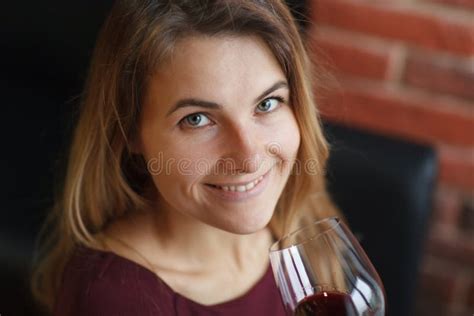 Attractive Woman Drink Red Wine In The Restaurant Stock Image Image