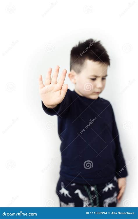 Little Boy Saying Stop With Hand Stock Photo Image Of Intolerance