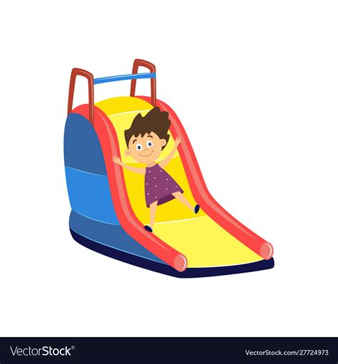 Little Girl Going Down Slide Happy Cartoon Vector Image