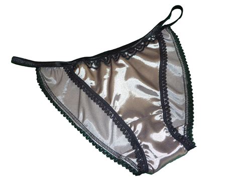 buy pure silk satin and lace mini tanga string bikini panties silver grey with black trim sizes