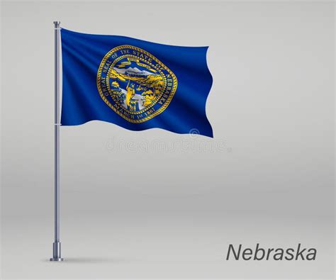 Waving Flag Of Nebraska State Of United States On Flagpole Te Stock
