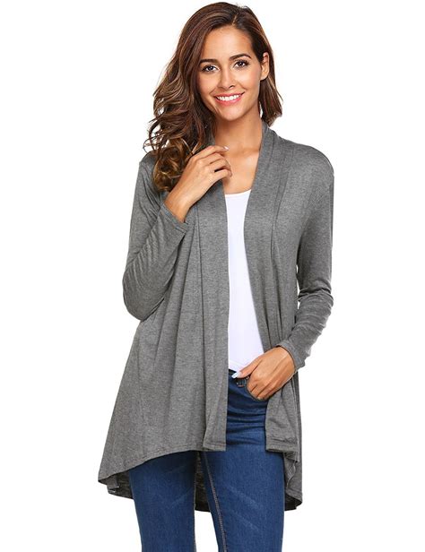 Women Classic Long Sleeve Open Front Lightweight Soft Drape Cardigan