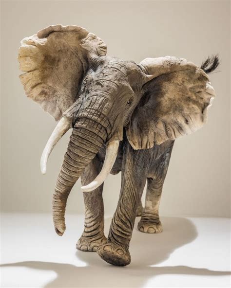 African Elephant Raku Fired Ceramic Elephant Statuette Figurine By