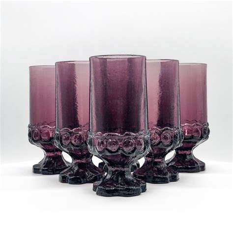 Tifin Franciscan Madeira Goblets Amethyst Glass Footed Tumblers Tall 12oz Glasses Set Of 6