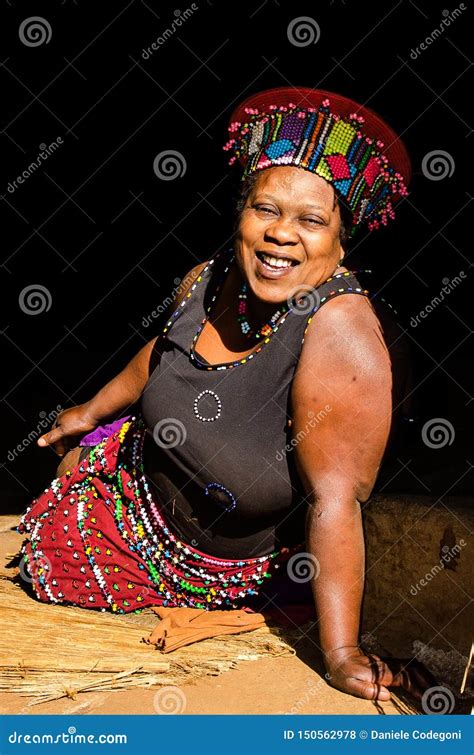 Zulu Woman Wearing Handmade Clothing At Lesedi Cultural