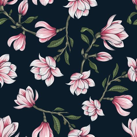 Hand Drawn Botanical Seamless Floral Pattern With Magnolia Flower