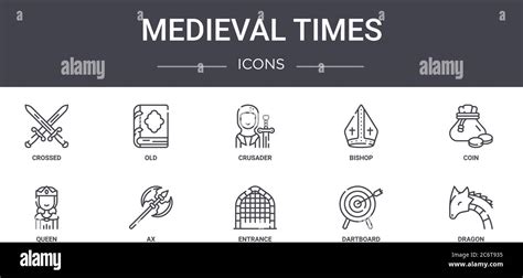Medieval Times Concept Line Icons Set Contiene Iconos Que Se Pueden