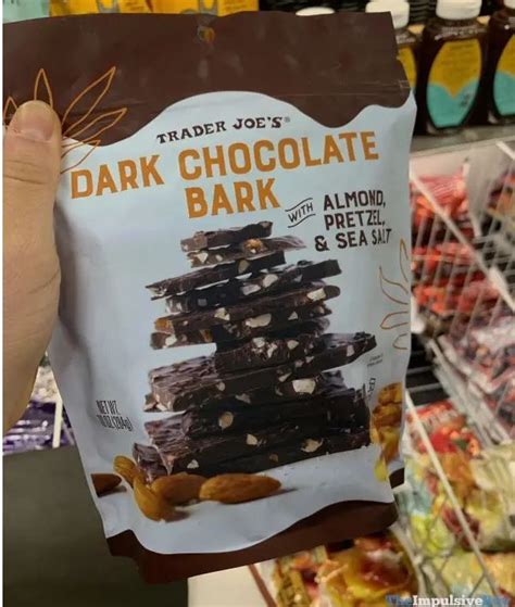 trader joe s dark chocolate bark with almond pretzel and sea salt in 2023 dark chocolate bark